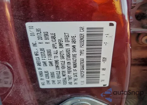 2010 Honda Accord Lx z USA, uszkodzony, nr VIN 1HGCP2F34AA076341